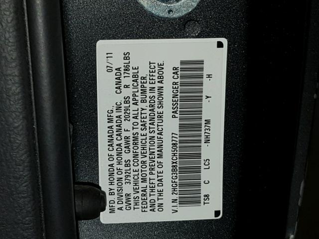 2HGFG3B8XCH508777 - 2012 HONDA CIVIC EX Boz foto 10