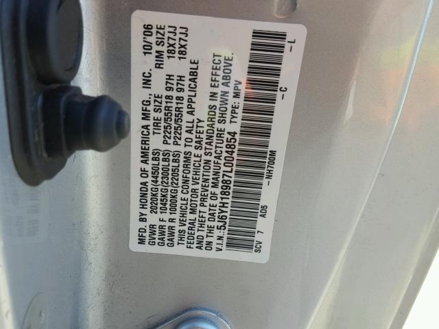 5J6YH18987L004854 - 2007 HONDA ELEMENT SC SILVER photo 10