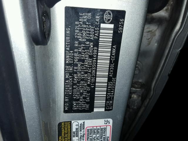 4T1BE30K65U944989 - 2005 TOYOTA CAMRY LE SILVER photo 10