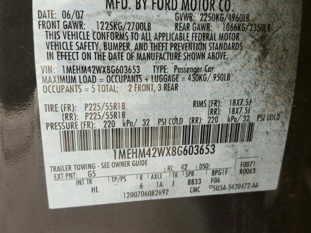 1MEHM42WX8G603653 - 2008 MERCURY SABLE PREM GRAY photo 10