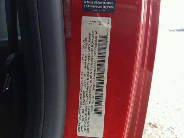 3VWRF31Y66M332930 - 2006 VOLKSWAGEN NEW BEETLE 红色 照片 10