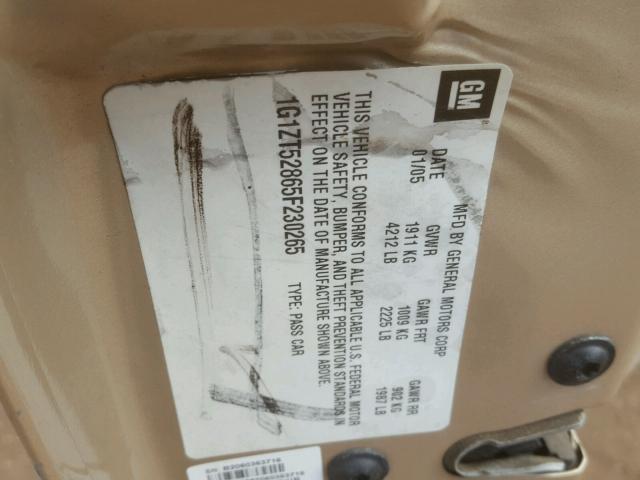 1G1ZT52865F230265 - 2005 CHEVROLET MALIBU LS BEIGE photo 10