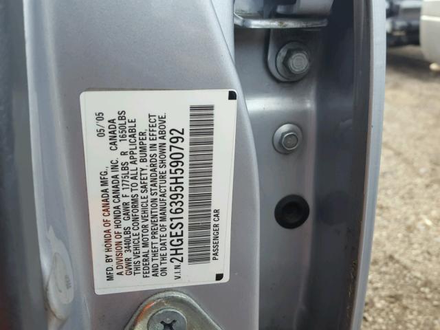 2HGES16395H590792 - 2005 HONDA CIVIC DX V SILVER photo 10