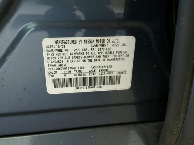 JNKCV61E79M011769 - 2009 INFINITI G37 BASE BLUE photo 10