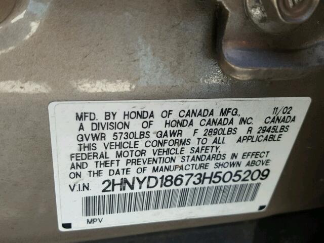 2HNYD18673H505209 - 2003 ACURA MDX TOURIN GOLD photo 10