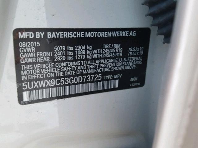 5UXWX9C53G0D73725 - 2016 BMW X3 XDRIVE2 WHITE photo 10