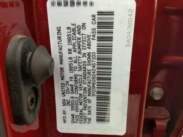 5Y2SM62824Z467103 - 2004 PONTIAC VIBE RED photo 10