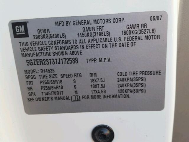 5GZER23737J172588 - 2007 SATURN OUTLOOK XR თეთრი ფოტო 10