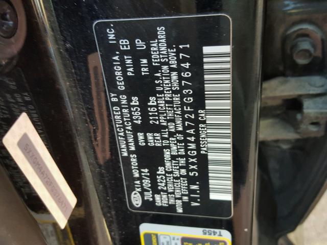 5XXGM4A72FG376471 - 2015 KIA OPTIMA BLACK photo 10