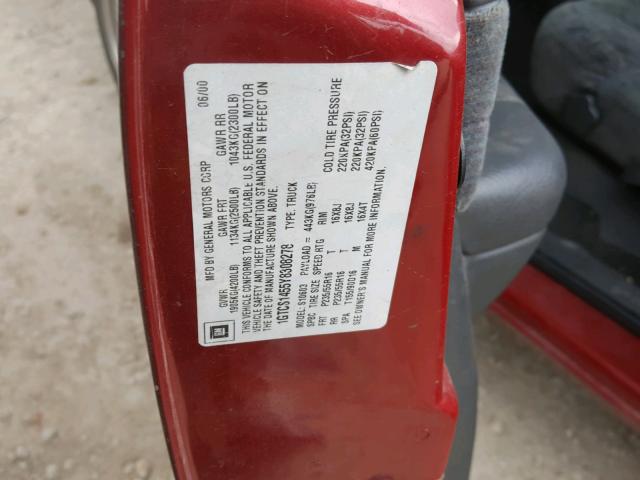 1GTCS1455Y8308278 - 2000 GMC SONOMA RED photo 10