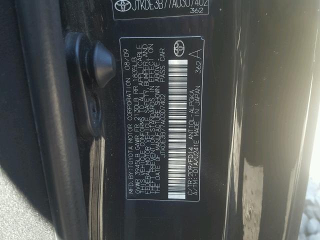 JTKDE3B77A0307402 - 2010 TOYOTA SCION TC 黑色 照片 10