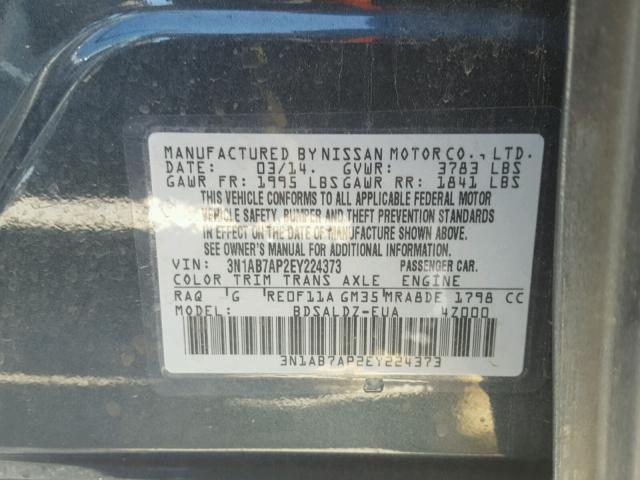 3N1AB7AP2EY224373 - 2014 NISSAN SENTRA S CHARCOAL photo 10