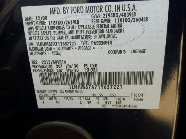 1LNHM87A71Y657221 - 2001 LINCOLN LS 蓝色 照片 10