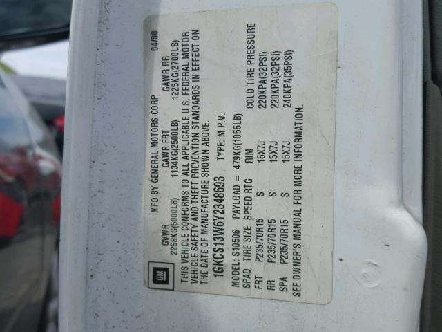 1GKCS13W6Y2348693 - 2000 GMC JIMMY Biały zdjęcie 10