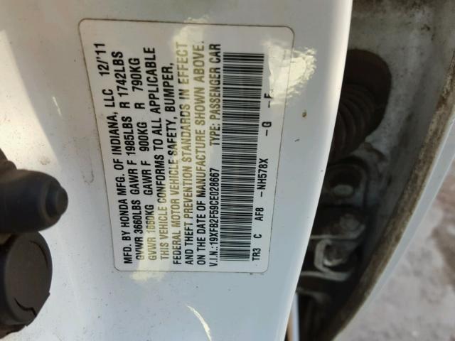 19XFB2F59CE028667 - 2012 HONDA CIVIC LX WHITE photo 10