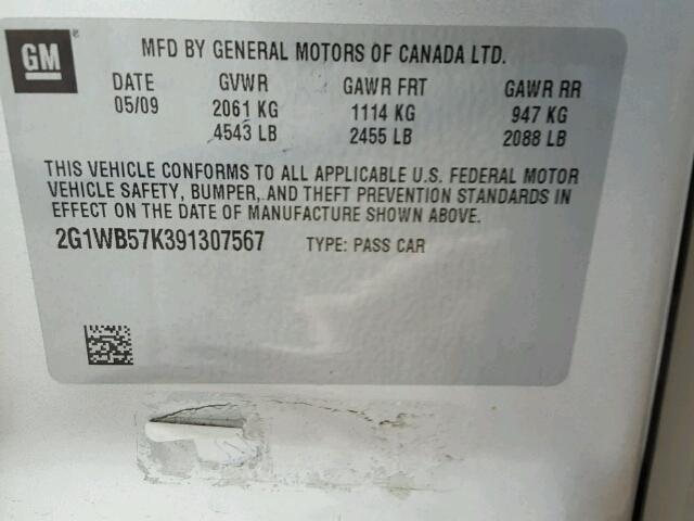 2G1WB57K391307567 - 2009 CHEVROLET IMPALA LS SILVER photo 10