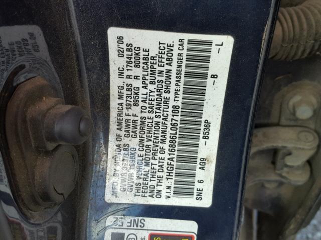 1HGFA16886L067108 - 2006 HONDA CIVIC EX TWO TONE photo 10