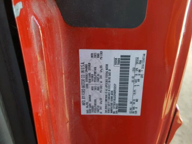 1FTRX18L02NB92257 - 2002 FORD F150 RED photo 10