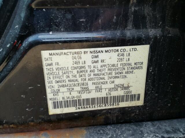 1N4BA41E56C859816 - 2006 NISSAN MAXIMA SE BLACK photo 10