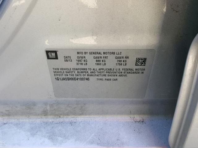 1G1JA5SHXE4100746 - 2014 CHEVROLET SONIC LS ვერცხლისფერი ფოტო 10