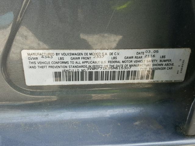 3VWRF71K95M615307 - 2005 VOLKSWAGEN NEW JETTA GRAY photo 10