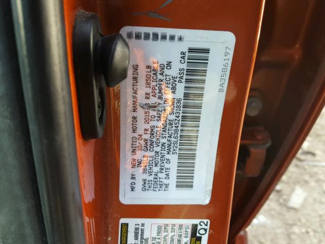 5Y2SL63845Z431836 - 2005 PONTIAC VIBE ORANGE photo 10