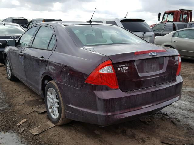 3FAHP0GA2BR290487 - 2011 FORD FUSION S MAROON photo 3