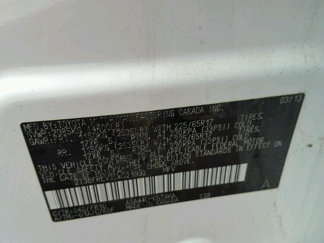 2T3BFREV3DW021992 - 2013 TOYOTA RAV4 LE WHITE photo 10