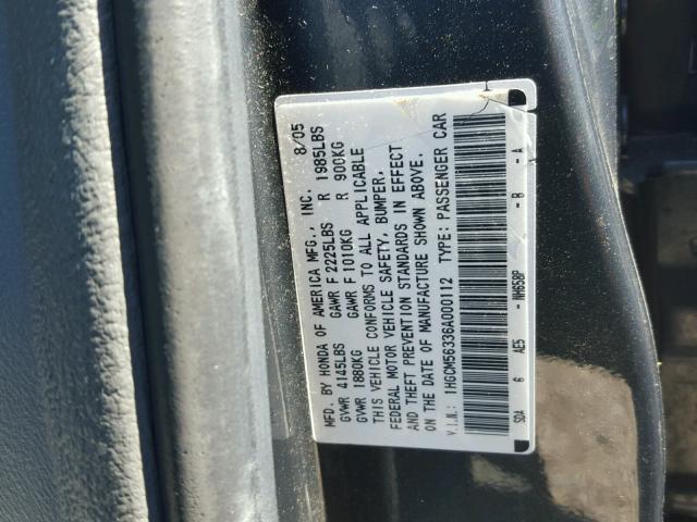 1HGCM56336A000112 - 2006 HONDA ACCORD SE CHARCOAL photo 10