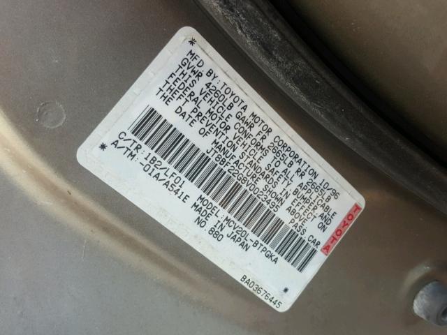 JT8BF22G8V0023495 - 1997 LEXUS ES 300 GRAY photo 10