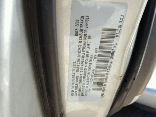 4S4BT62C237113045 - 2003 SUBARU BAJA SPORT SILVER photo 10