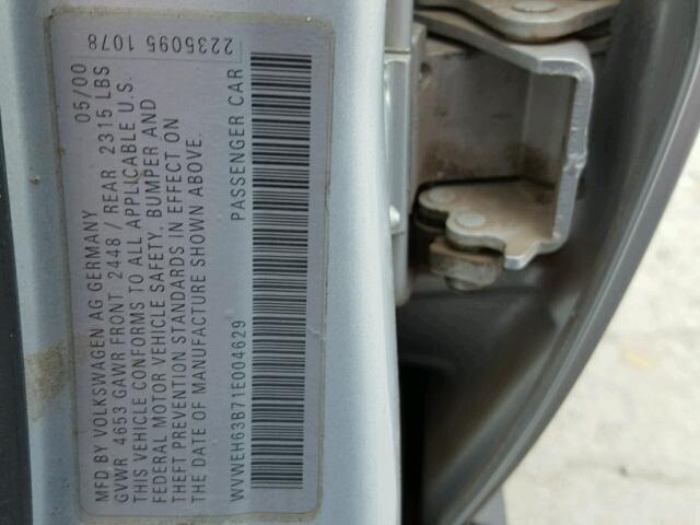 WVWEH63B71E004629 - 2001 VOLKSWAGEN PASSAT GLX GRAY photo 10