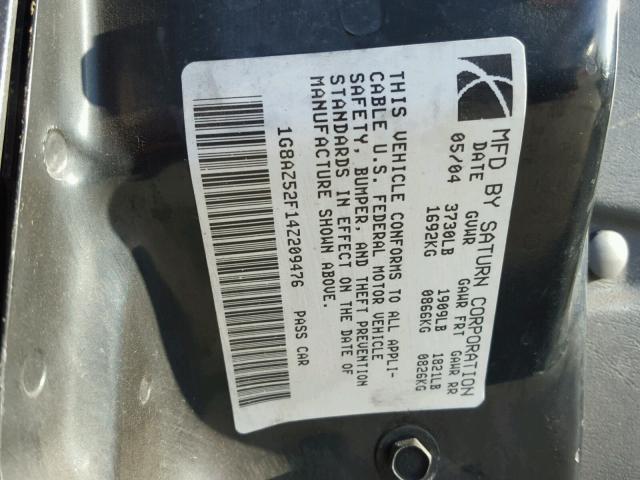 1G8AZ52F14Z209476 - 2004 SATURN ION LEVEL SILVER photo 10