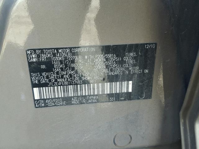 JTLZE4FE8B1137983 - 2011 TOYOTA SCION XB Қоңыр фото 10