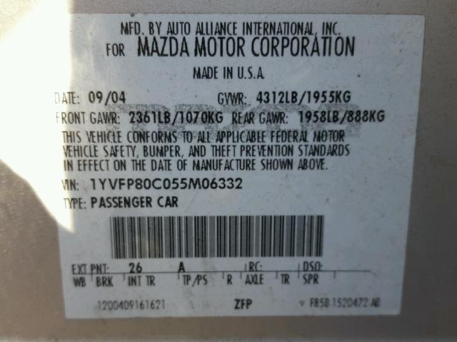 1YVFP80C055M06332 - 2005 MAZDA 6 I ვერცხლისფერი ფოტო 10