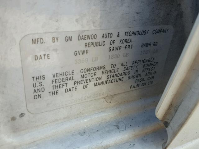 KL1TD56626B523048 - 2006 CHEVROLET AVEO BASE Beyaz fotoğraf 10