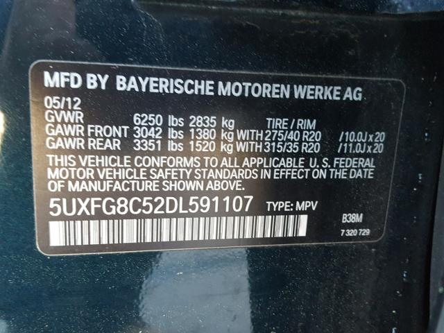 5UXFG8C52DL591107 - 2013 BMW X6 XDRIVE5 Mavi fotoğraf 10