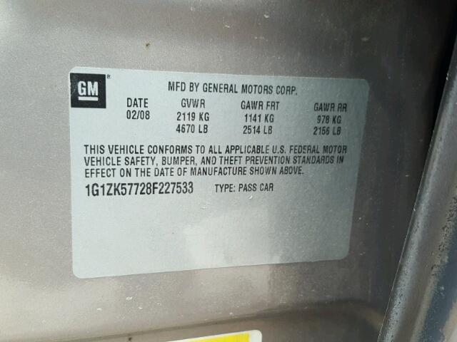 1G1ZK57728F227533 - 2008 CHEVROLET MALIBU LTZ 棕色 照片 10