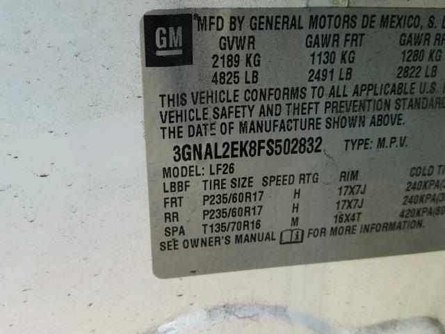 3GNAL2EK8FS502832 - 2015 CHEVROLET CAPTIVA LS 白色 照片 10