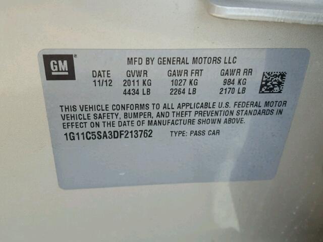 1G11C5SA3DF213762 - 2013 CHEVROLET MALIBU 1LT 金色 照片 10