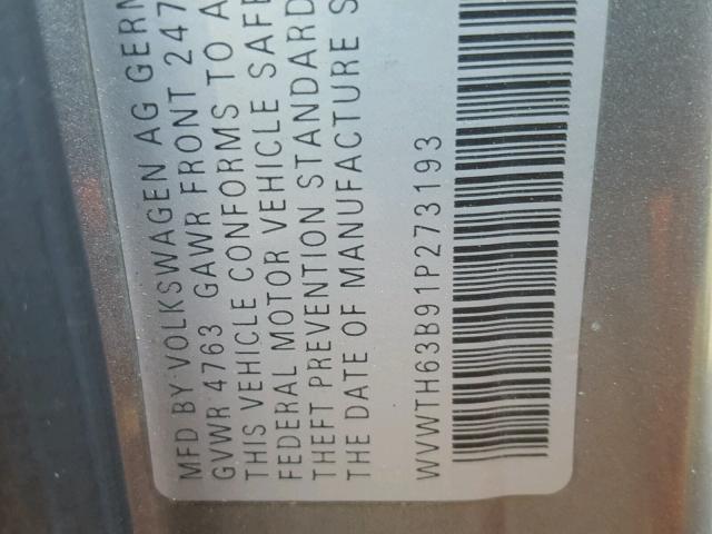 WVWTH63B91P273193 - 2001 VOLKSWAGEN PASSAT GLX 灰色 照片 10