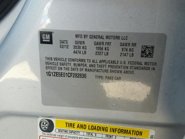 1G1ZE5E01CF282836 - 2012 CHEVROLET MALIBU LTZ Күміс фото 10