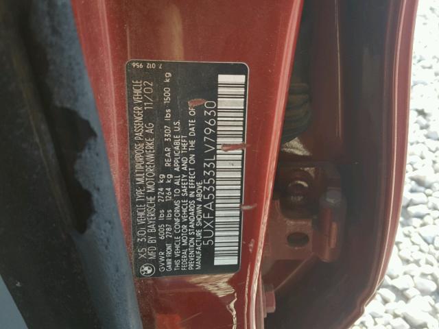 5UXFA53533LV79630 - 2003 BMW X5 3.0I RED photo 10