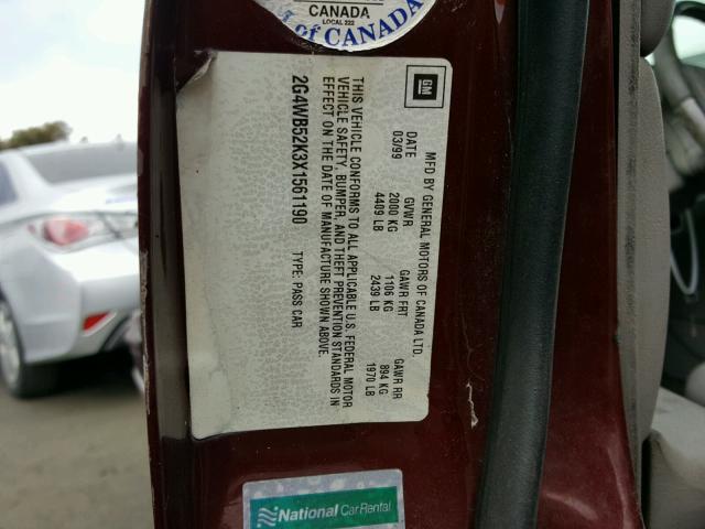 2G4WB52K3X1561190 - 1999 BUICK REGAL LS 勃艮第红 照片 10