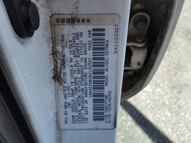 1NXAE09B2RZ152597 - 1994 TOYOTA COROLLA LE WHITE photo 10