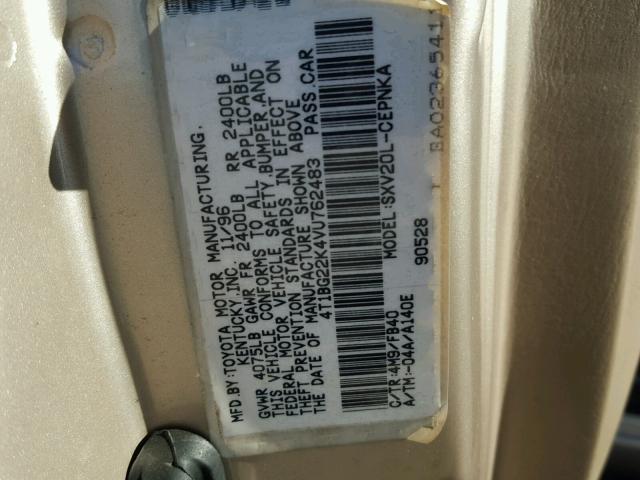 4T1BG22K4VU762483 - 1997 TOYOTA CAMRY CE BEIGE photo 10