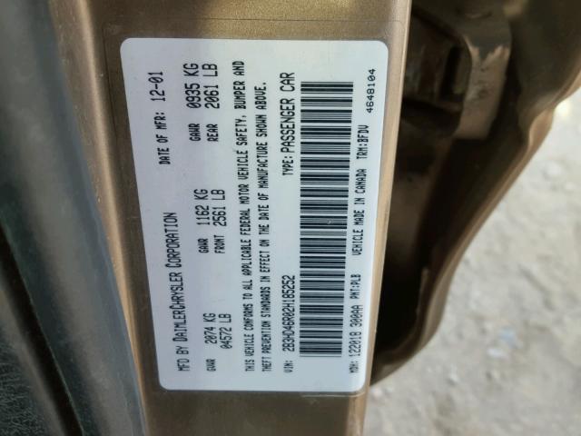 2B3HD46R02H185252 - 2002 DODGE INTREPID S Qızıl foto 10