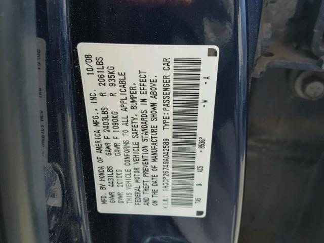 1HGCP26749A042589 - 2009 HONDA ACCORD EX BLACK photo 10