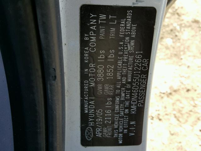 KMHDN46D55U122661 - 2005 HYUNDAI ELANTRA GL SILVER photo 10