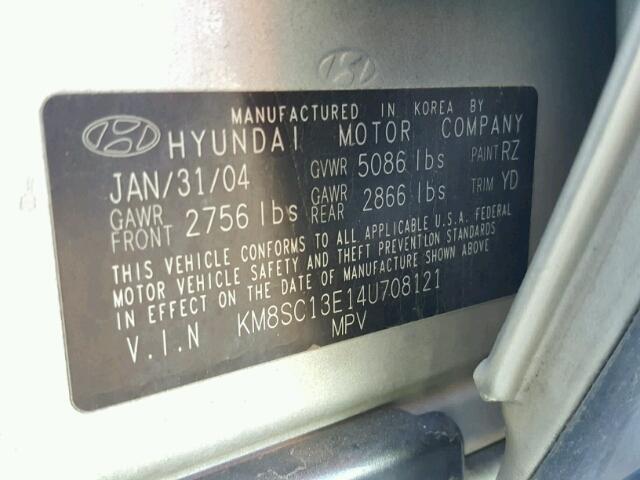 KM8SC13E14U708121 - 2004 HYUNDAI SANTA FE G SILVER photo 10